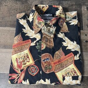 Vintage Mako Sportswear Mens M Camp Shirt Cigar Print Habana Cuba Hawaiian Retro
